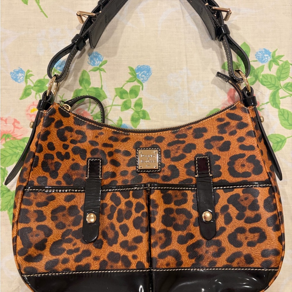 Dooney & Bourke Leopard Print Shoulder Bag with Black Trim